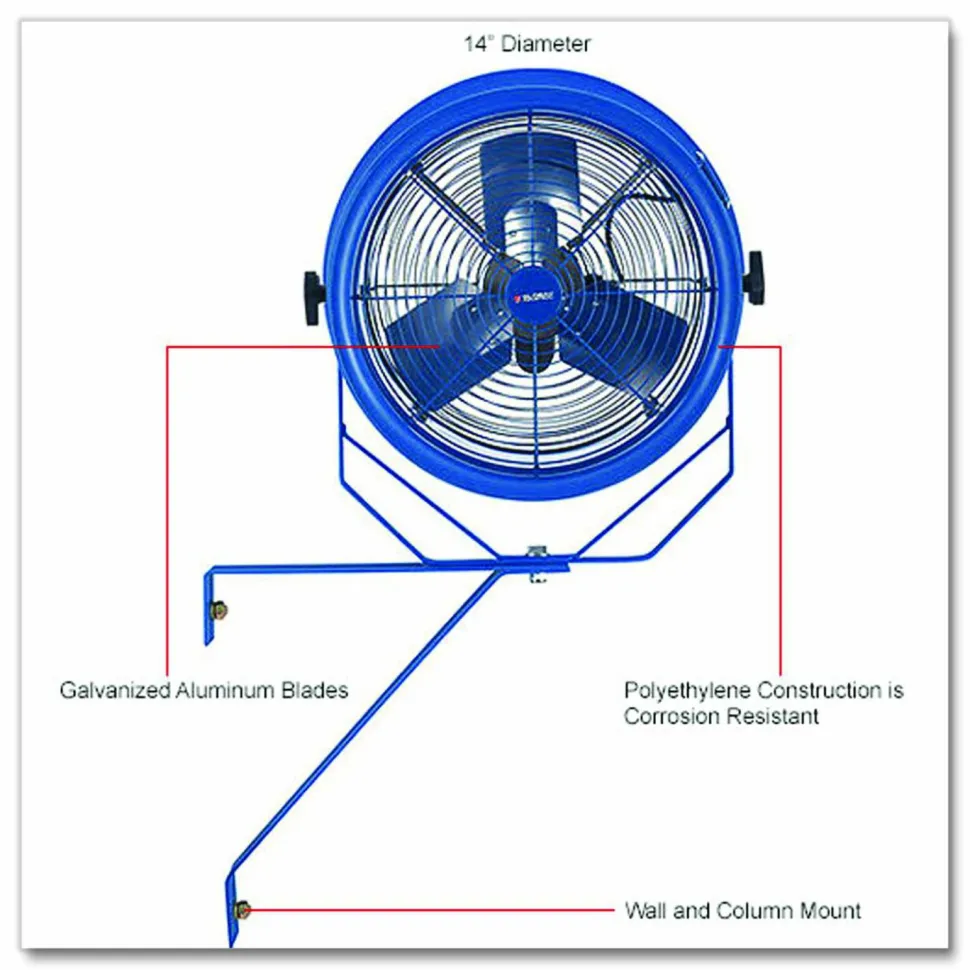 Global Industrial High Velocity Fan, Wall and Column Mount, 14", 1 Speed, Blue