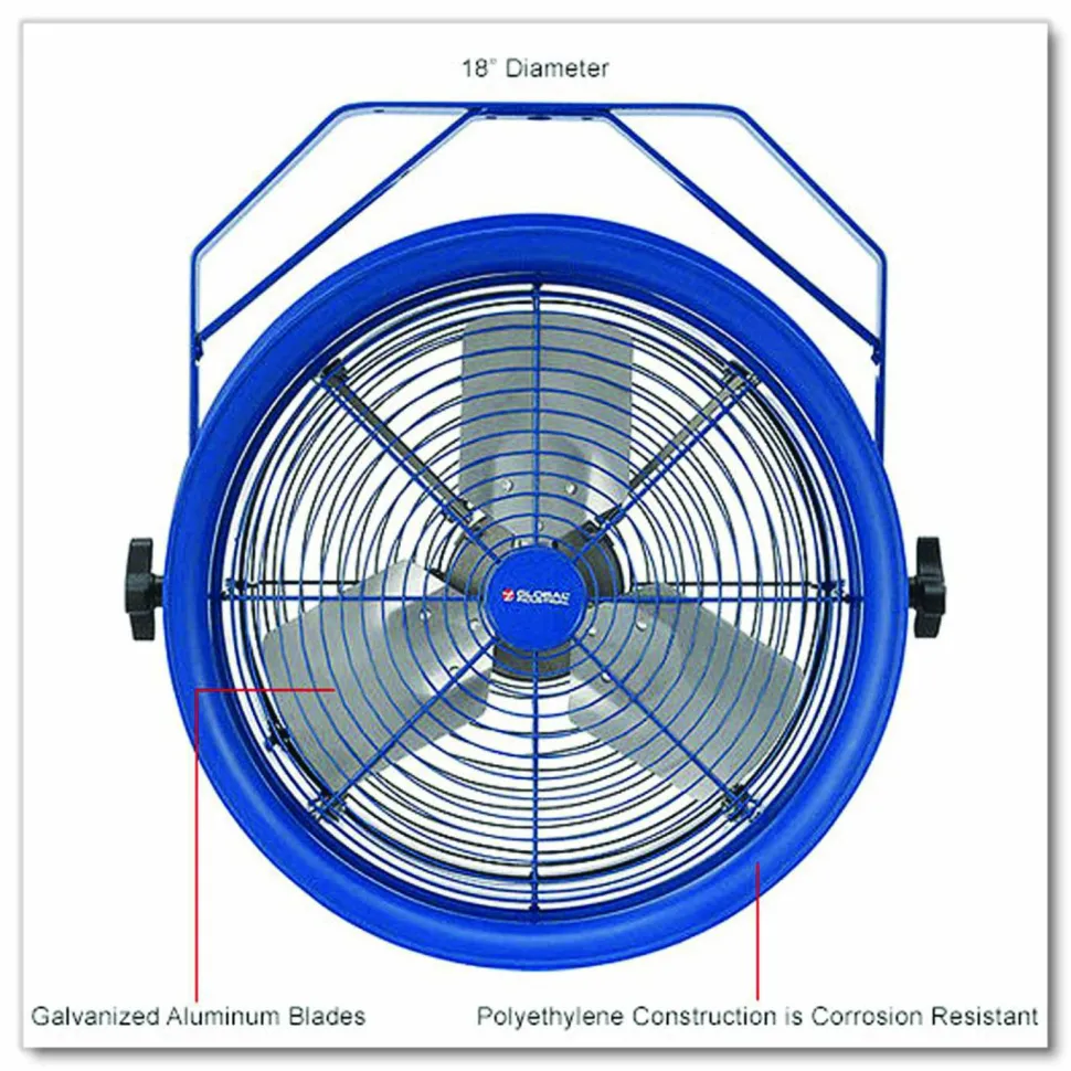 Global Industrial High Velocity Drum Fan with Yoke Mount, 18", 1 Speed, Blue
