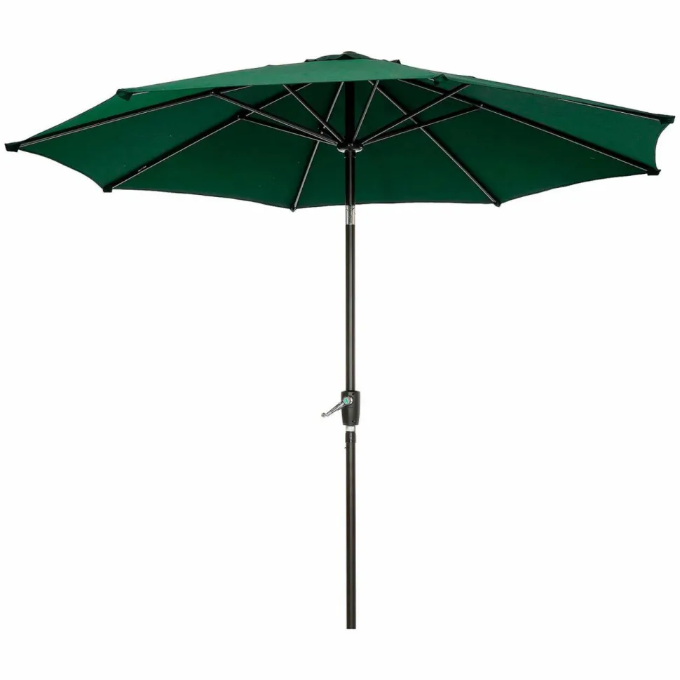 Global Industrial Outdoor Umbrella with Tilt Mechanism, 102" Span, 94" Long, Green Canopy, Black Handle