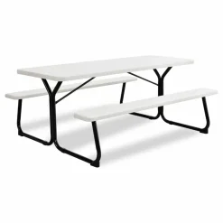 Global Industrial Blow-Molded Plastic Picnic Table, Rectangular, 72 x 60 x 30, White Top, White Base/Legs