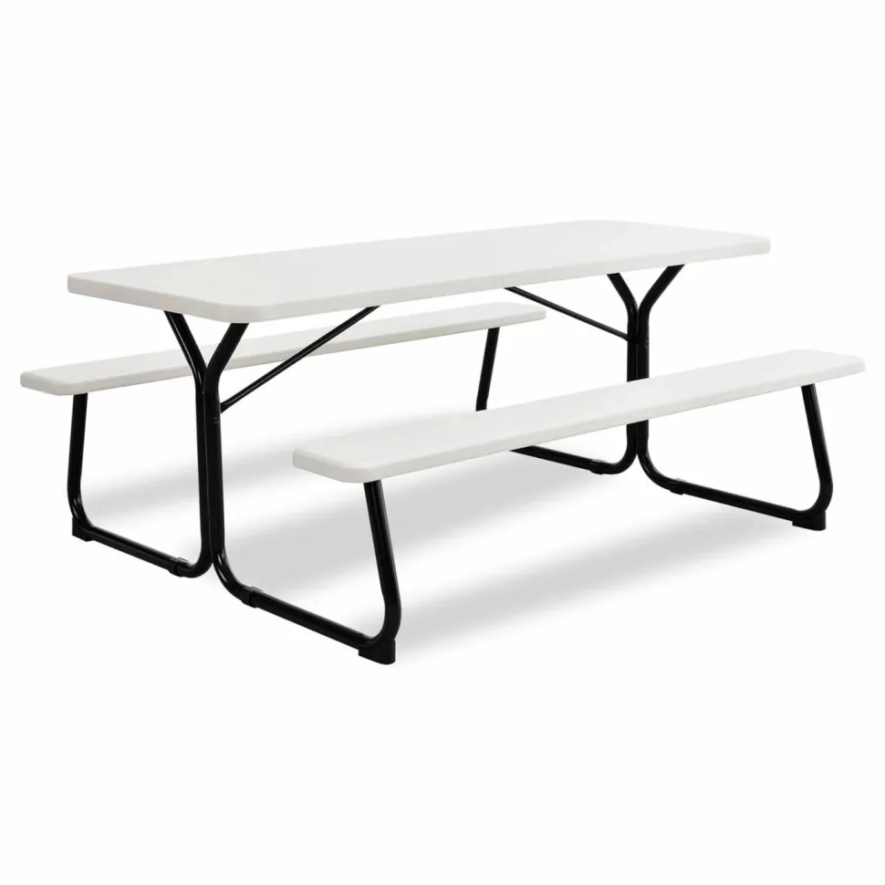 Global Industrial Blow-Molded Plastic Picnic Table, Rectangular, 72 x 60 x 30, White Top, White Base/Legs