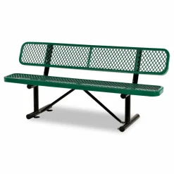 Global Industrial Expanded Steel Bench With Back, 72" x 24" x 33", Green Seat/Back, Black Base