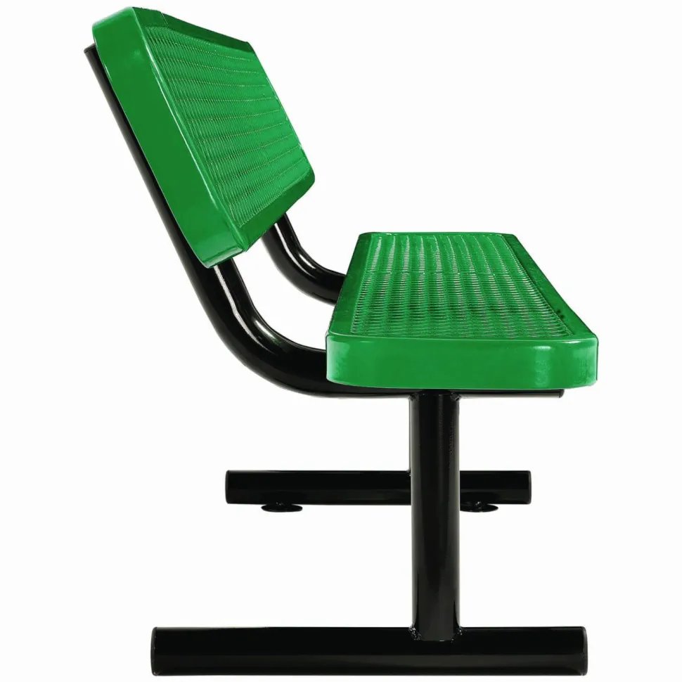 Global Industrial Expanded Steel Bench With Back, 72" x 24" x 33", Green Seat/Back, Black Base