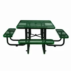Global Industrial Expanded Steel Picnic Table, Square, 81 x 81 x 29.5, Green Top, Green Base/Legs