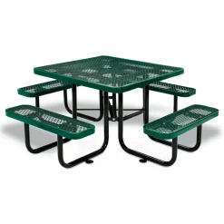 Global Industrial Expanded Steel Picnic Table, Square, 81 x 81 x 29.5, Green Top, Green Base/Legs