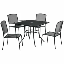Global Industrial Interion Mesh Cafe Table and Chair Sets, Square, 48 x 48 x 29, Black Top, Black Base/Legs