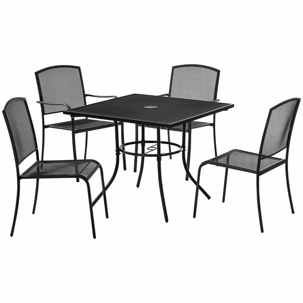Global Industrial Interion Mesh Cafe Table and Chair Sets, Square, 48 x 48 x 29, Black Top, Black Base/Legs