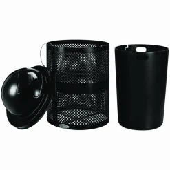Global Industrial Outdoor Perforated Steel Trash Can with Dome Lid, 36 gal, Steel, Black
