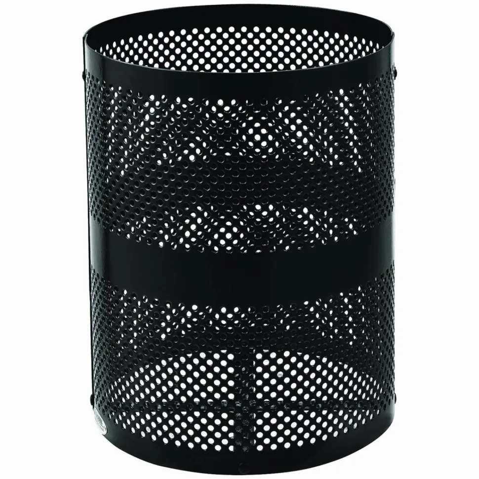 Global Industrial Outdoor Perforated Steel Trash Can with Dome Lid, 36 gal, Steel, Black