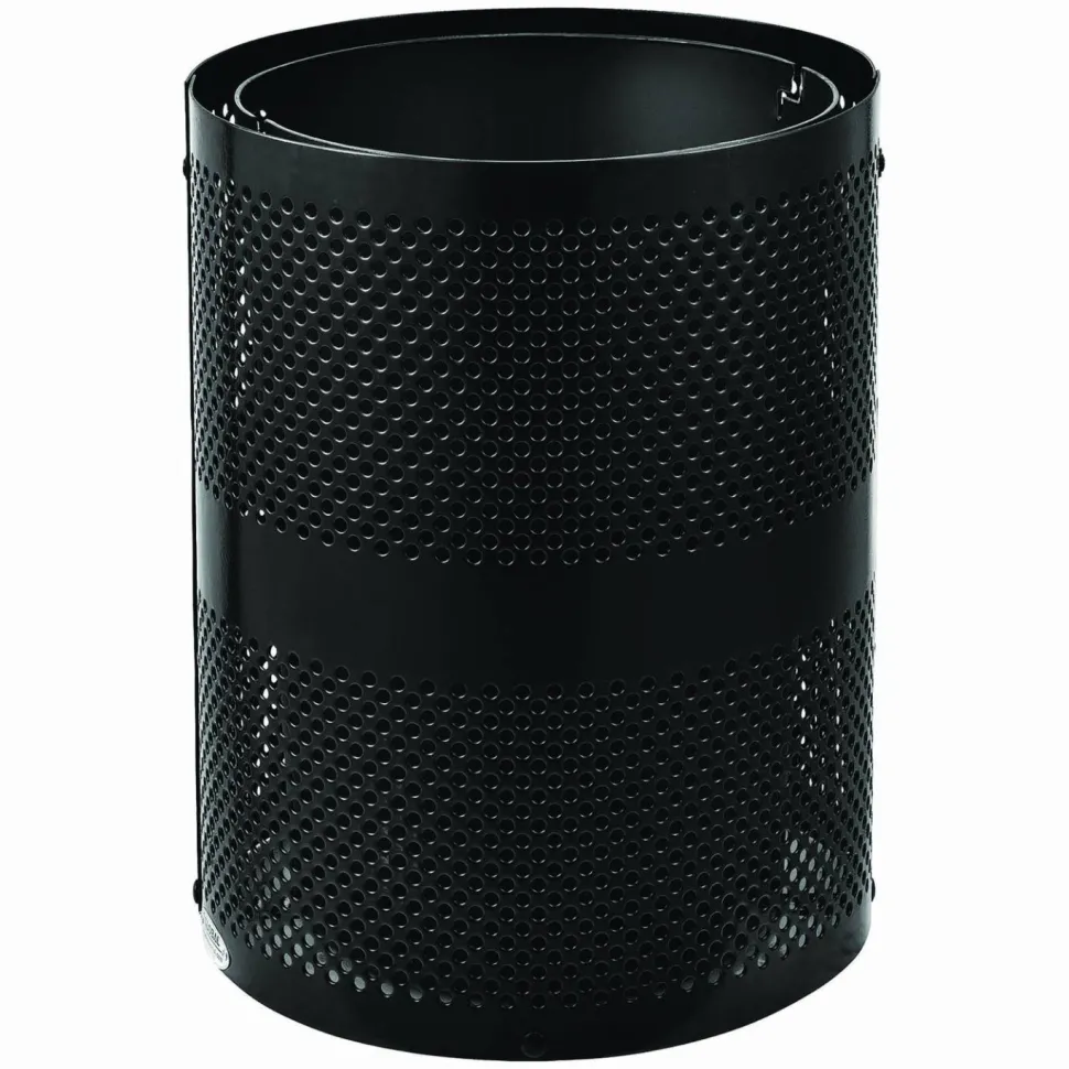 Global Industrial Outdoor Perforated Steel Trash Can with Dome Lid, 36 gal, Steel, Black