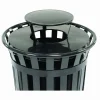 Global Industrial Outdoor Slatted Steel Trash Can, Rain Bonnet Lid, 36 gal, Black
