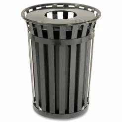 Global Industrial Outdoor Slatted Steel Trash Can, 36 gal, Black