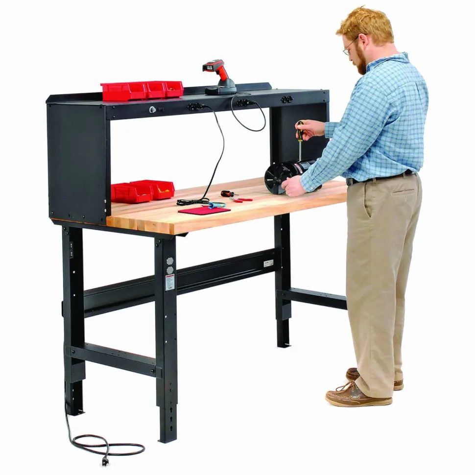 Global Industrial Standard Duty Butcher Block Top Adjustable Height Workbench, 2,000 lbs, 60 x 30 x 30.88 to 36.88, Black