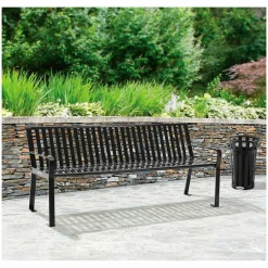 Global Industrial Steel Slat Benches with Back, 72" x 26" x 31", Black Seat/Back, Black Base