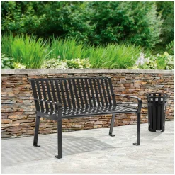 Global Industrial Steel Slat Benches with Back, 48" x 27" x 31", Black Seat/Back, Black Base