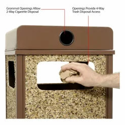 Global Industrial Stone Panel All Weather Trash Receptacle Urn, 12 gal, Steel, Brown