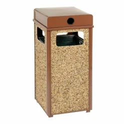 Global Industrial Stone Panel All Weather Trash Receptacle Urn, 24 gal, Steel, Brown