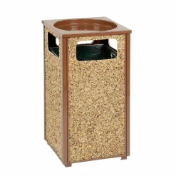 Global Industrial Stone Panel All Weather Trash Receptacle Urn, Open Ashtray Top, 24 gal, Steel, Brown