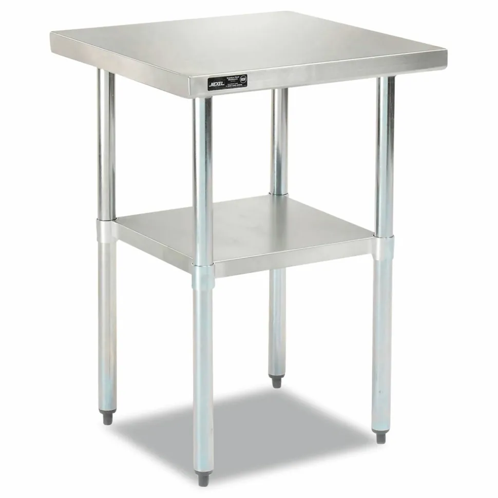 Global Industrial Work Table with Undershelf, Square, 30 x 30 x 35, Silver Top, Silver Base/Legs