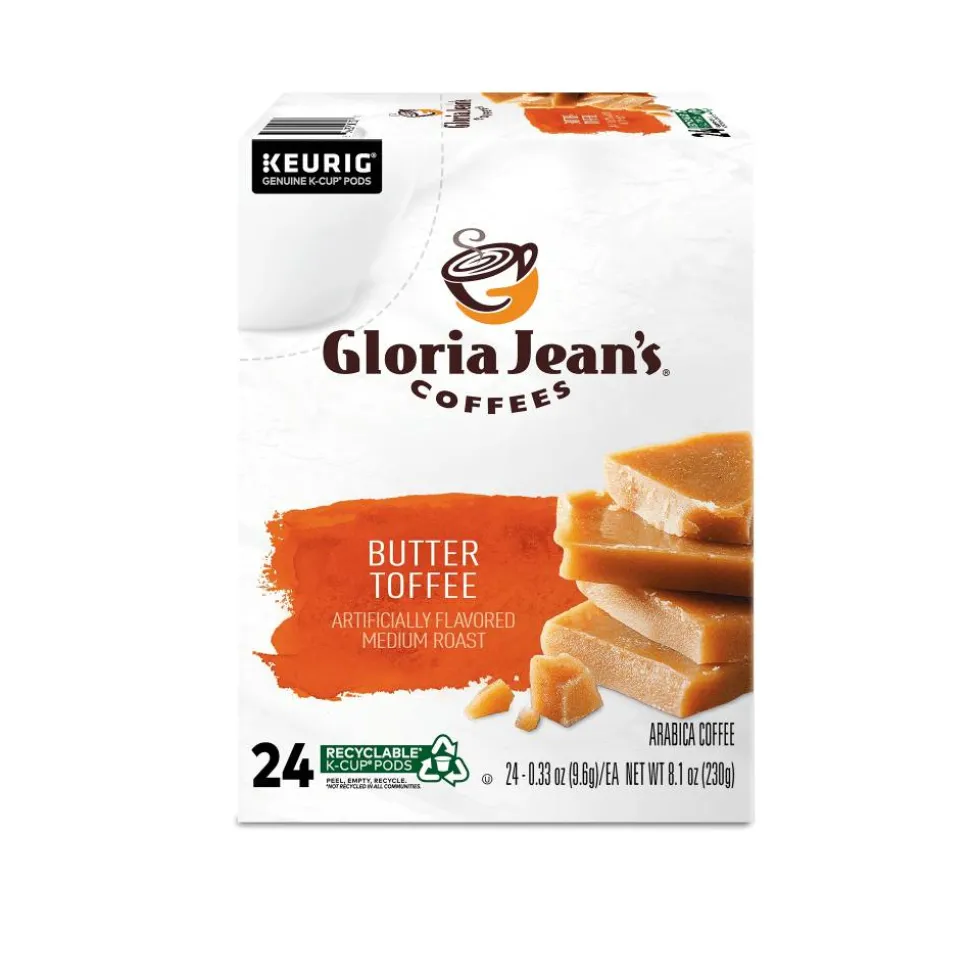 Gloria Jean's Butter Toffee Keurig Single-Serve K-Cup Pods, Medium Roast, 24 Pods Per Pack, Case Of 4 Packs