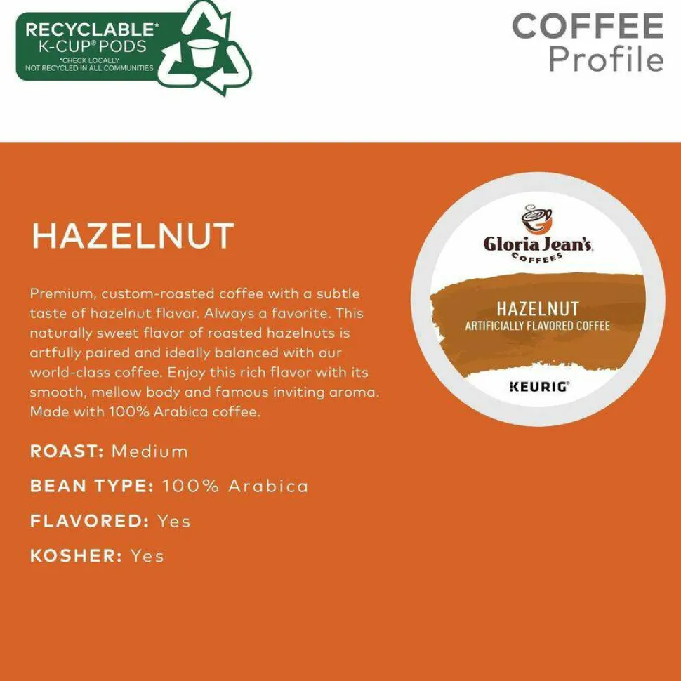 Gloria Jean's Hazelnut Coffee K-Cups, Medium Roast, 24/Box
