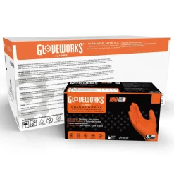 Gloveworks GWON Heavy Duty RDT Nitrile Gloves, Medium, Orange, 100 Gloves Per Box