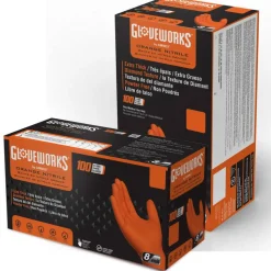 Gloveworks GWON Heavy Duty RDT Nitrile Gloves, Medium, Orange, 100 Gloves Per Box