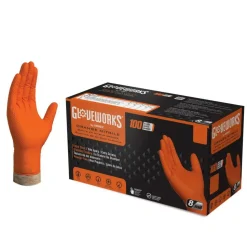 Gloveworks GWON Heavy Duty RDT Nitrile Gloves, Large, Orange, 100 Gloves Per Box