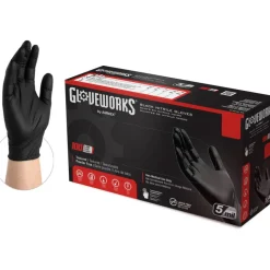 Gloveworks Nitrile Industrial Powder-Free Disposable Gloves, Extra Large, Black, Box Of 100 Gloves