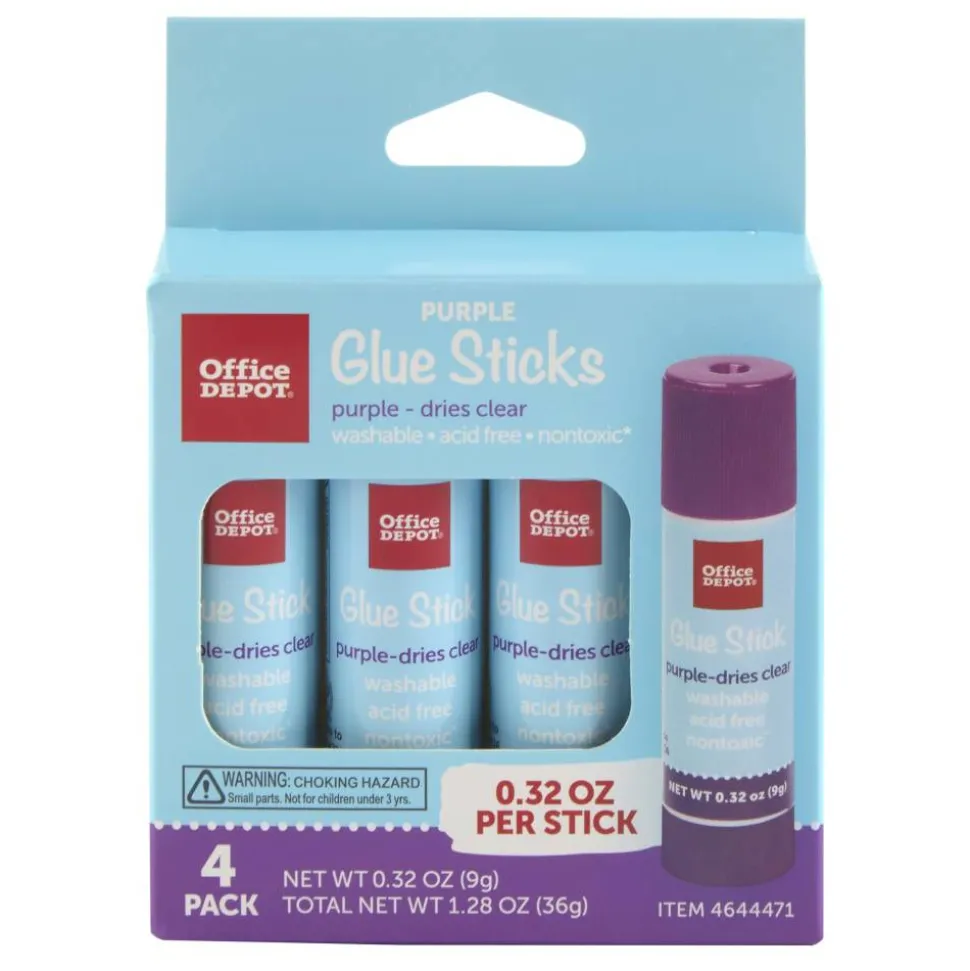 Glue Sticks, 0.32 Oz, Purple, Pack Of 4 Glue Sticks