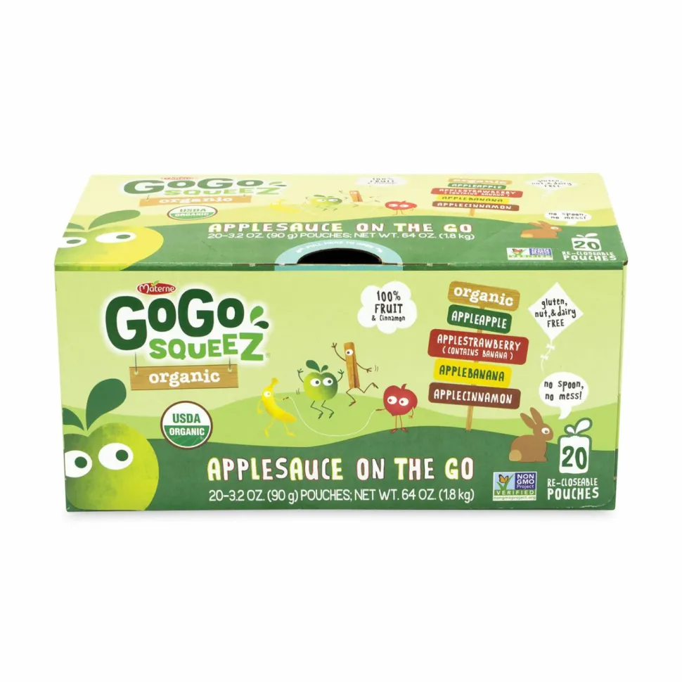 GoGo Squeez Fruit On The Go, Variety Applesauce, 3.2 oz Pouch, 20/Carton