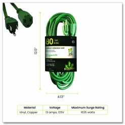 GoGreen Power 16 AWG Outdoor Extension Cord, 80 ft, 10 A, Green