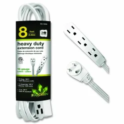 GoGreen Power 3 Outlet Indoor Extension Cord, 8 ft, 13 A, White