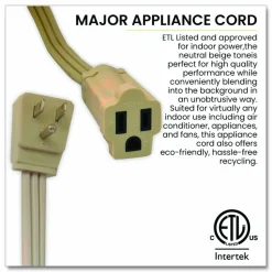 GoGreen Power Appliance Cords, 6 ft, 15 A, Beige
