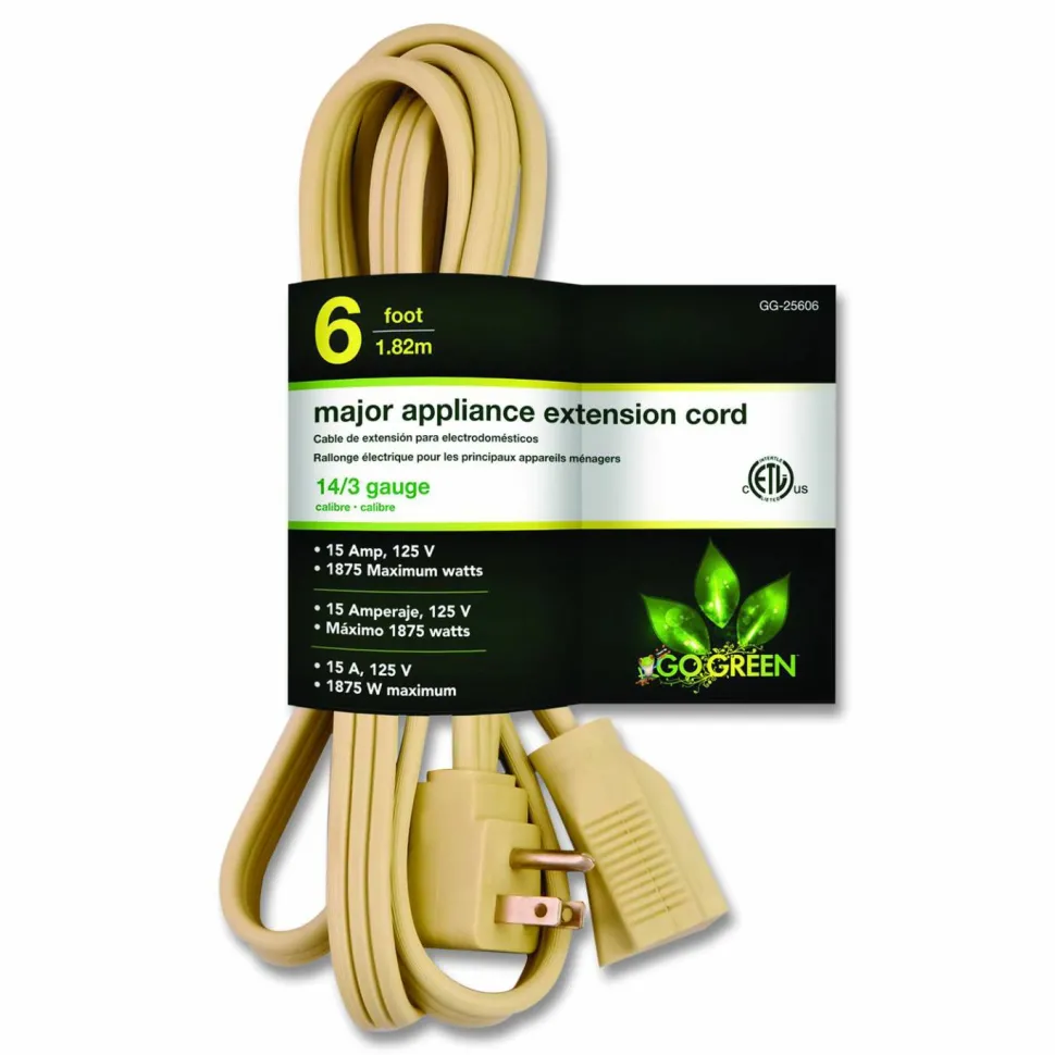 GoGreen Power Appliance Cords, 6 ft, 15 A, Beige