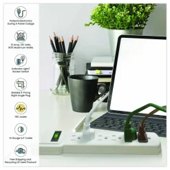 GoGreen Power 6 Outlet Surge Protector, 2.5 ft Cord, 160 J, White