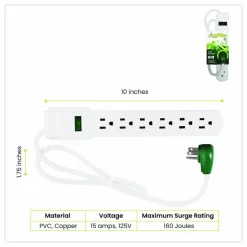 GoGreen Power 6 Outlet Surge Protector, 2.5 ft Cord, 160 J, White
