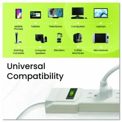 GoGreen Power 6 Outlet Surge Protector, 2.5 ft Cord, 160 J, White