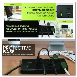GoGreen Power 8 Outlet Surge Protector, 6 ft Cord, 750 J, Black