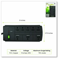 GoGreen Power 8 Outlet Surge Protector, 6 ft Cord, 750 J, Black