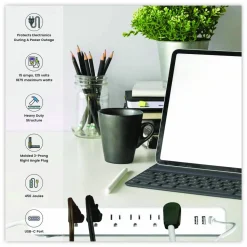 GoGreen Power 6 Outlet Surge Protector with USB, 6 AC Outlets/3 USB Ports, 6 ft Cord, 450 J, White