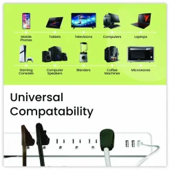 GoGreen Power 6 Outlet Surge Protector with USB, 6 AC Outlets/3 USB Ports, 6 ft Cord, 450 J, White