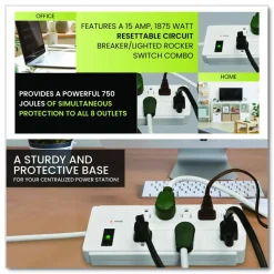GoGreen Power 8 Outlet Surge Protector, 6 ft Cord, 750 J, White