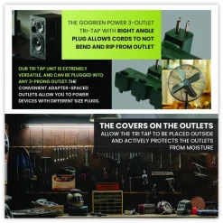 GoGreen Power 3-Outlet Tri Tap Adapter with Covers, 3 Outlets, Green