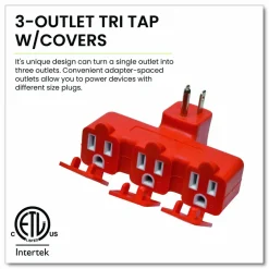 GoGreen Power 3-Outlet Tri Tap Adapter with Covers, Orange
