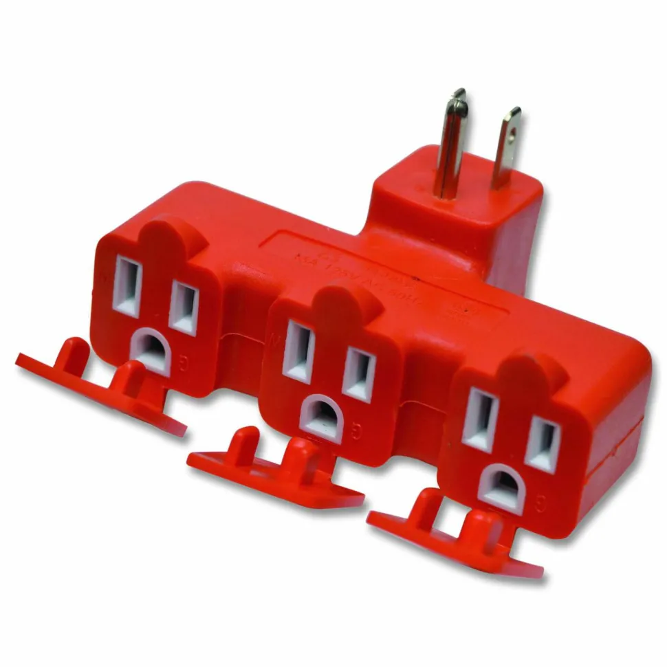 GoGreen Power 3-Outlet Tri Tap Adapter with Covers, Orange