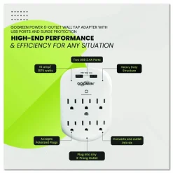GoGreen Power 6 Outlet 4 USB Wall Tap, 735 J, White