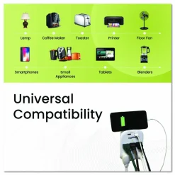 GoGreen Power 6 Outlet 4 USB Wall Tap, 735 J, White
