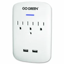GoGreen Power 3 Outlet 2 USB Wall Tap, 735 J, White