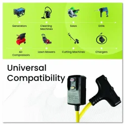 GoGreen Power Portable Tri-Tap with GFCI, 3 Outlets, 2 ft Cord, Yellow